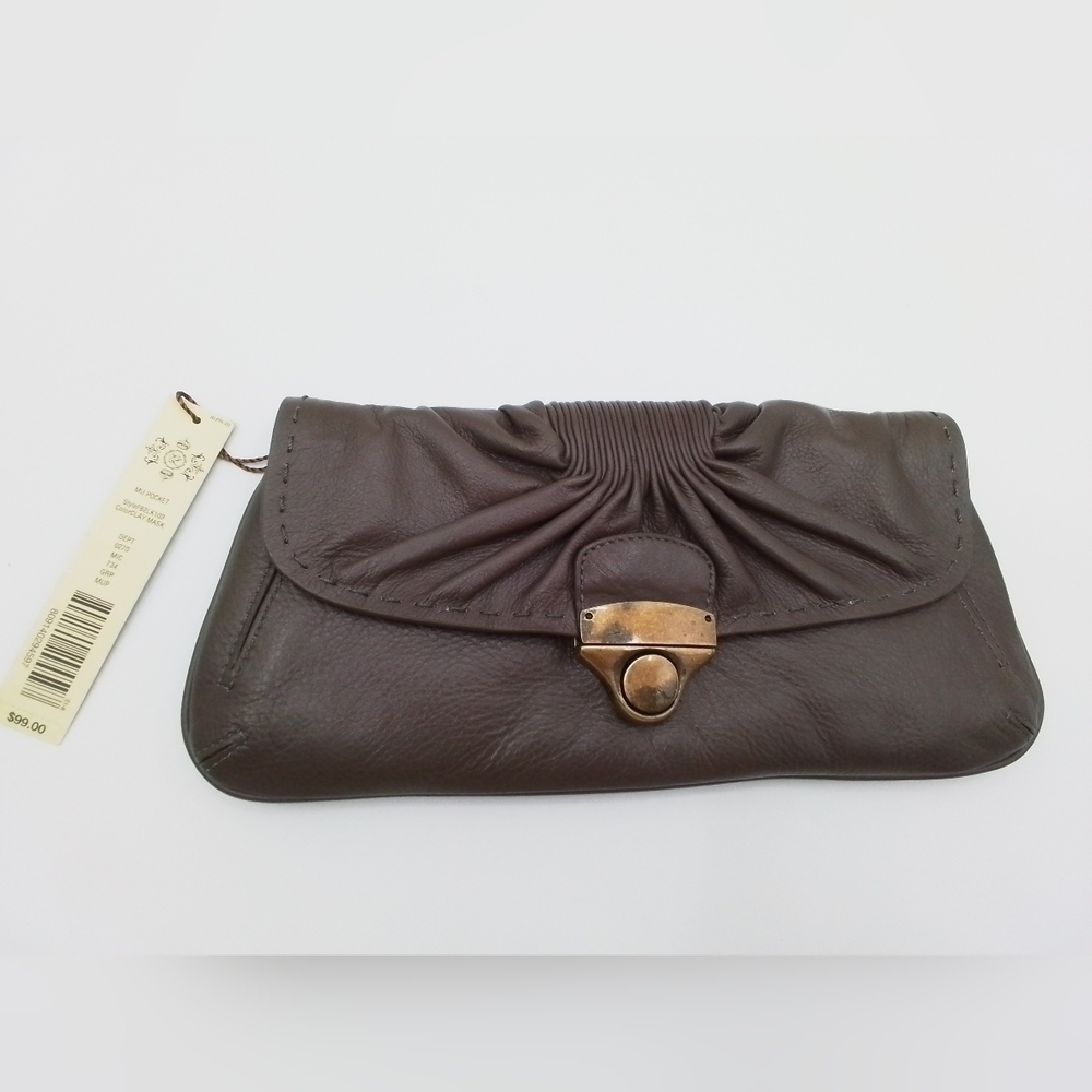 NWT Kate Landry Clay Mask Gray/Tan MU POCKET Clutch Purse Bag